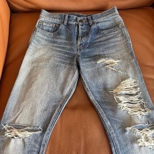YSL Malibu blue destroyed slim denim